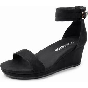 Dream Pairs Womens Size 10 Black 2.5" Wedge Sandal Open Toe Ankle Strap Shoes